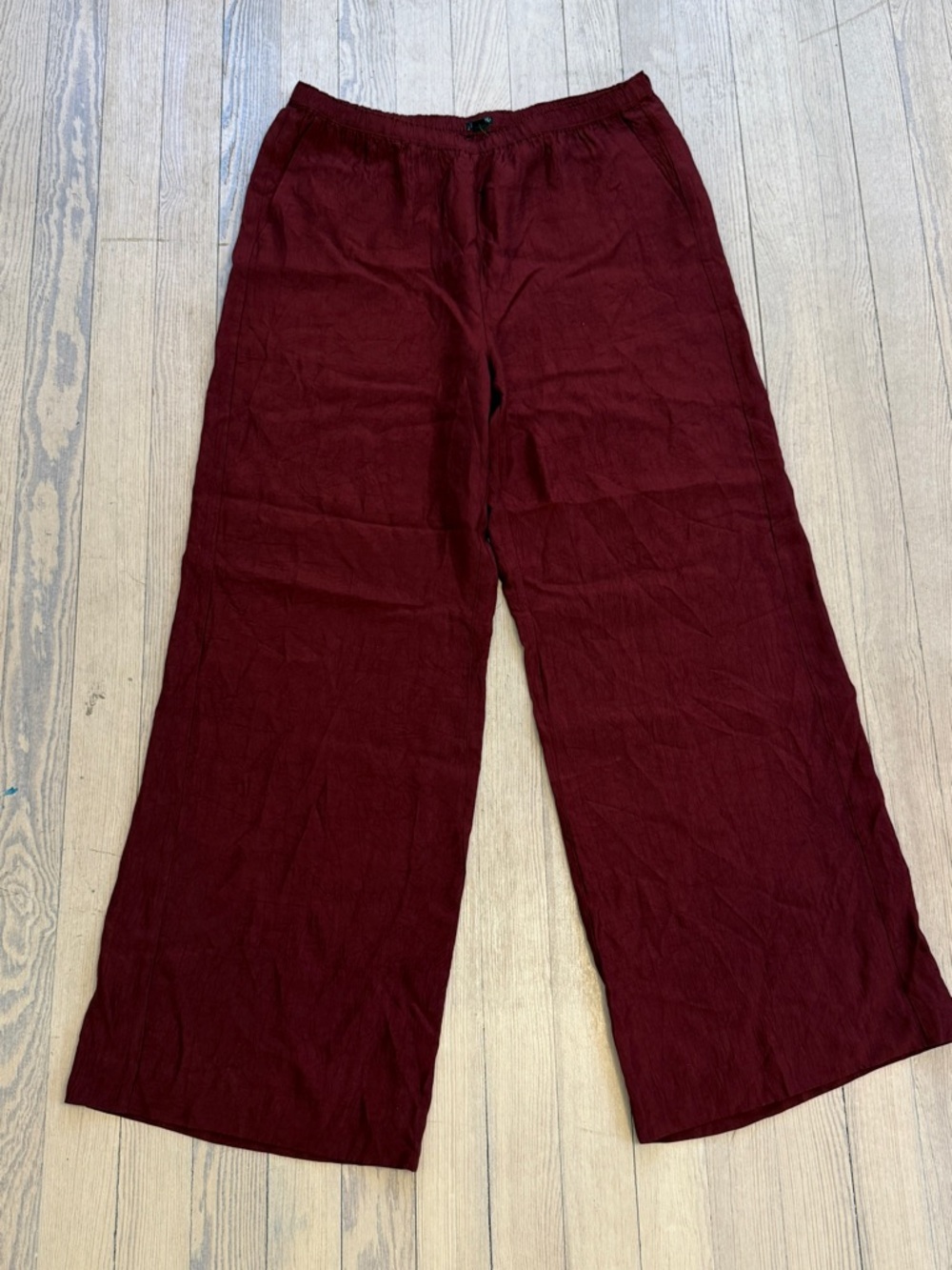 J. CREW Women's Burgundy Textured Satin High Rise Relaxed Stratus Pants Size M